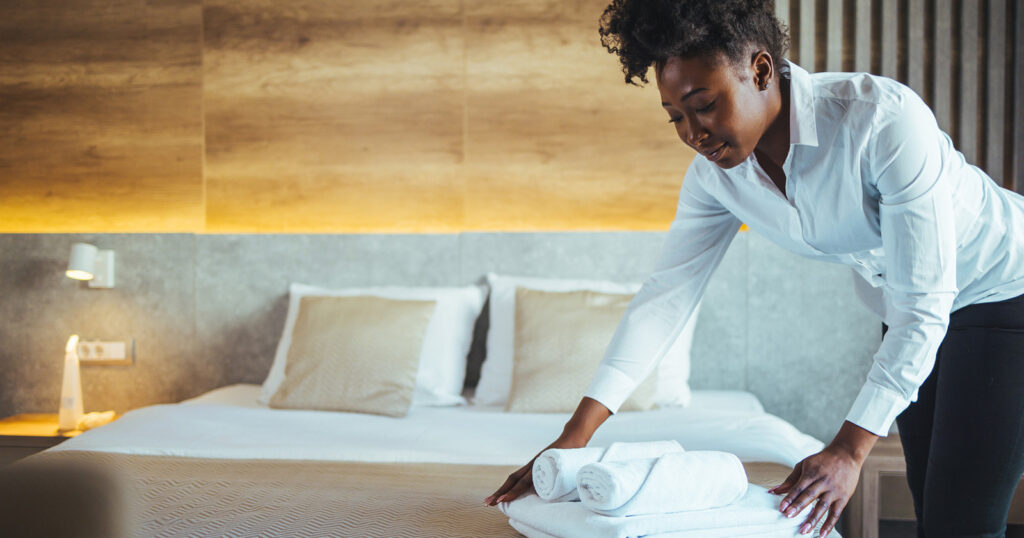 housekeeping turning over a room